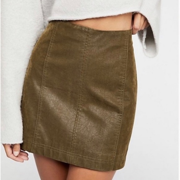 Free People Olive Modern Femme Vegan Leather Mini Skirt - Picture 1 of 7